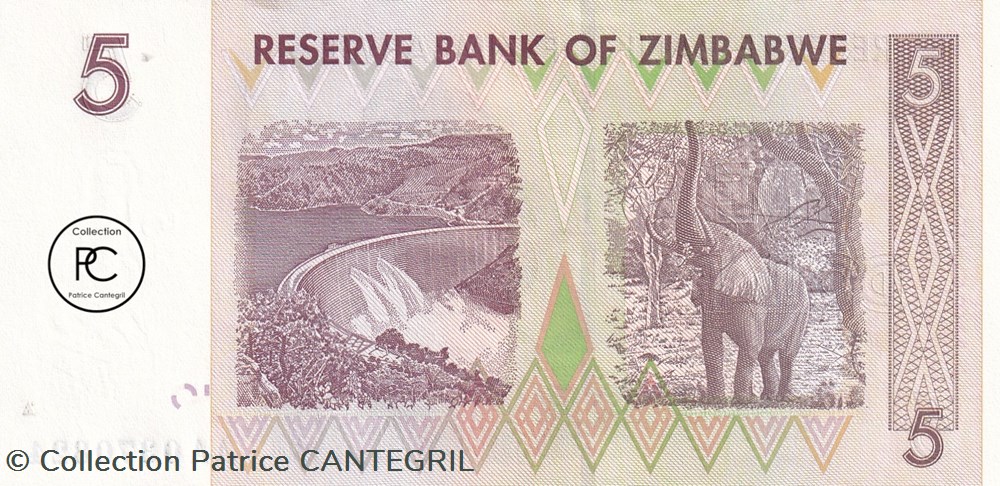 2007 Pick66 5 Z$ - Dollar du Zimbabwe Unc billets afrique 2007 pick66 5 z dollar du zimbabwe unc