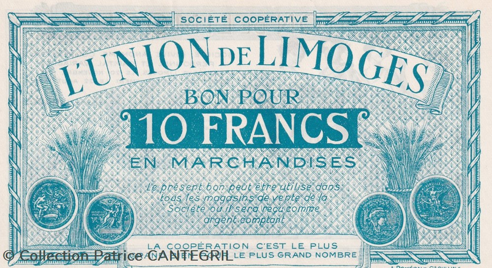 10 Francs Union de Limoges Unc billets 10 francs union de limoges unc