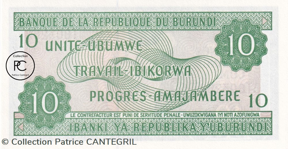 2005 Pick33e 10 FBu - Franc burundais Unc billets afrique burundi 2005 pick33e 10 fbu franc burundais unc