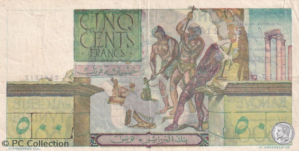 1947 Pick25 500 Francs Banque de l'Algérie / TUNISIE billets afrique 1947 pick25 500 francs banque de algerie tunisie