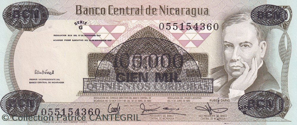 100.000 Córdobas Banco Central de Nicaragua 1987 Unc Pick 149 billets amerique centrale et caraibes 100 000 cordobas banco central de nicaragua 1987 unc pick 149