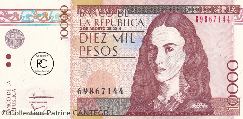 2014 Pick453r 10 000 $ - Peso colombien Unc billets amerique du sud 2014 pick453r 10 000 peso colombien unc