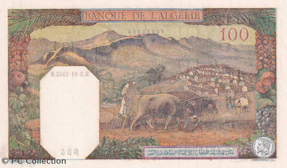 1942 Pick88 834 100 Franc algérien Unc billets afrique 1942 pick88 834 100 franc algerien unc