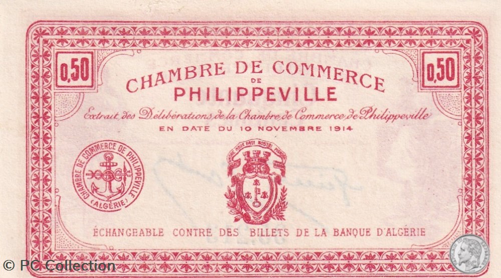 billets afrique algerie 142 1 10 11 1914 philippeville 50 centimes cdc
