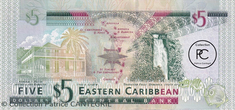 2008 Pick47 5 EC$ - Dollar des Caraïbes orientales Unc billets amerique centrale et 2008 pick47 5 ec dollar des caraibes orientales unc