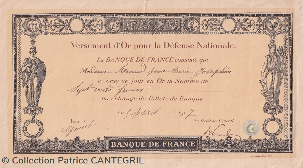 billets europe france versement or pour la defense nationale 5 avril 1917