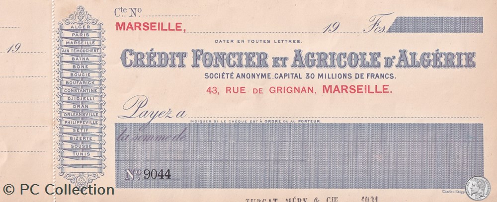 Algérie - Crédit Foncier et Agricole - 1910 - Neuf billets afrique algerie credit foncier et agricole 1910 neuf