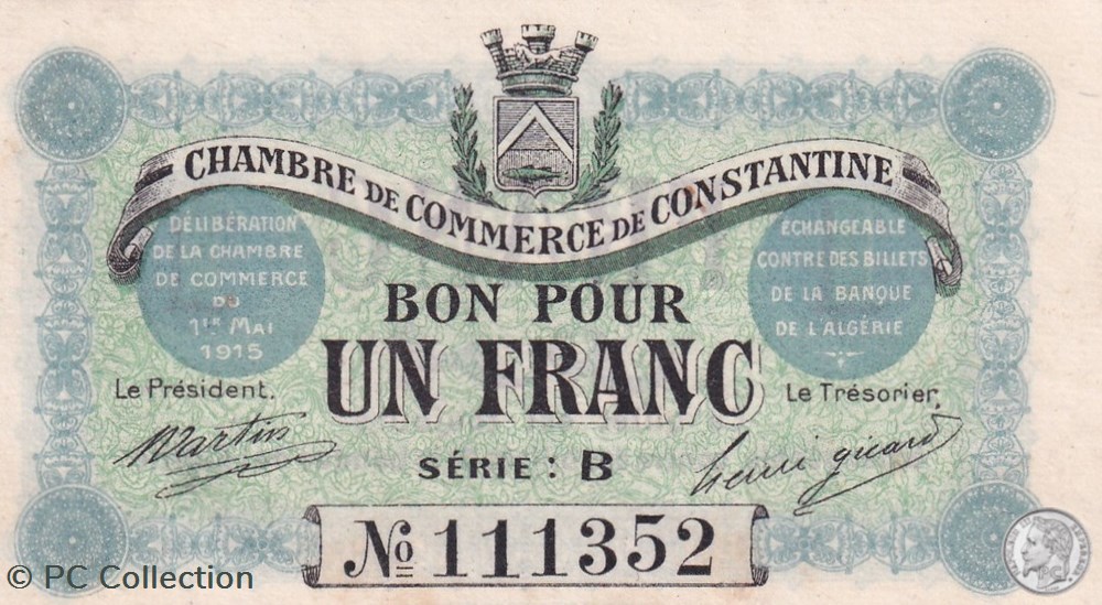 billets afrique algerie 140 4 1 5 1915 constantine 1 franc cdc series b