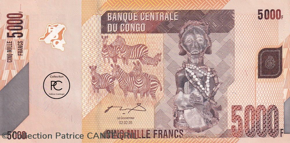 Trés Rare 2005 Pick102ax 5 000 FC - Franc congolais sans numero de serie Unc billets afrique republique du tres rare 2005 pick102ax 5 000 fc franc congolais sans numero de serie unc