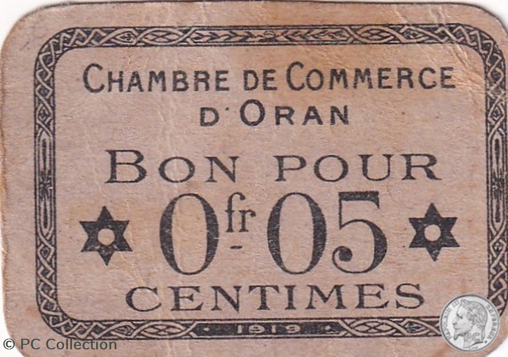 141-54-1919 Oran 5 Cts Cdc billets afrique algerie 141 54 1919 oran 5 cts cdc