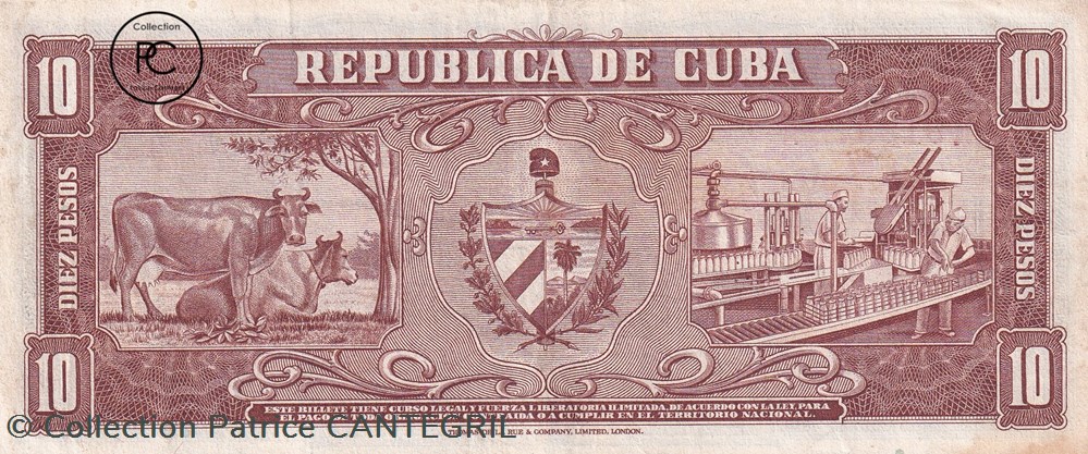 billets amerique centrale et caraibes 1960 pick 88c 10 mn peso cubain ttb