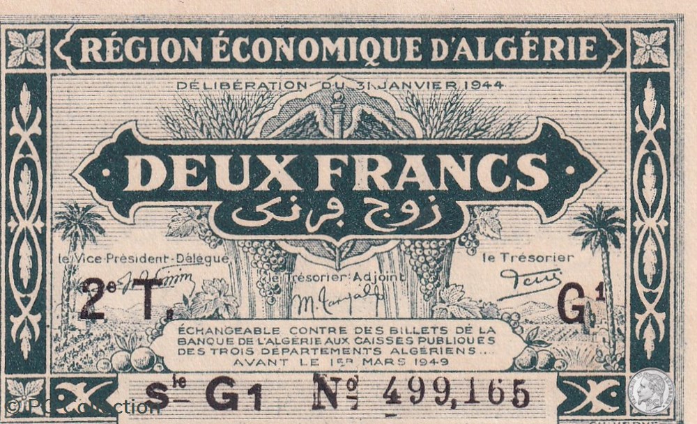 billets afrique 1944 pick102 g1 2 franc algerien unc