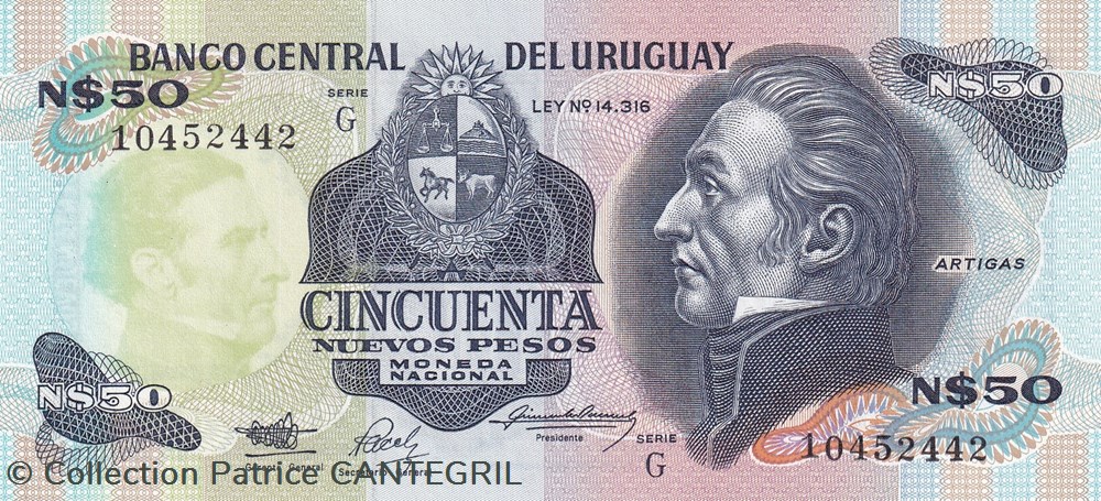 billets amerique du sud 50 nuevos pesos banco central del uruguay 1988 1989 unc pick 61a 2