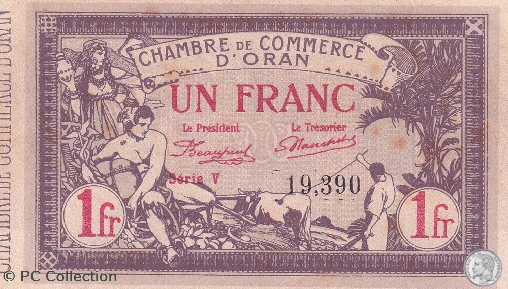 billets afrique algerie 141 23 4 2 1920 oran 1 franc serie v cdc