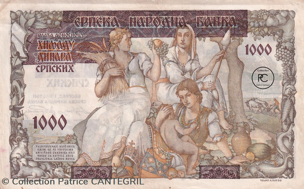billets europe serbie 1 000 srpskih dinara srpska narodna banka 01 05 1941 ttb pick 24