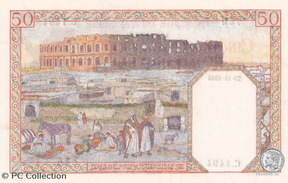 billets afrique 1944 pick 87a 50 franc algerien 749 unc