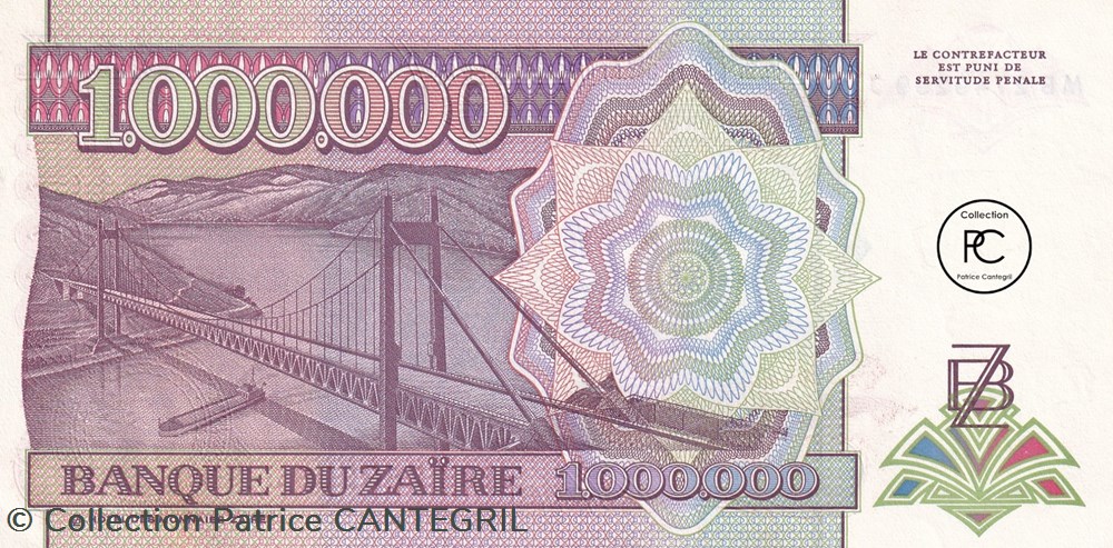 1993 Pick45b.1 1 000 000 Ƶ - Zaïre zairéen Unc billets afrique 1993 pick45b 1 1 000 000 zaire zaireen unc