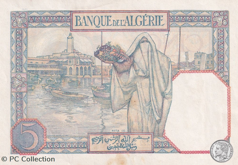 billets afrique 1941 pick77b 5 franc algerien 536 unc