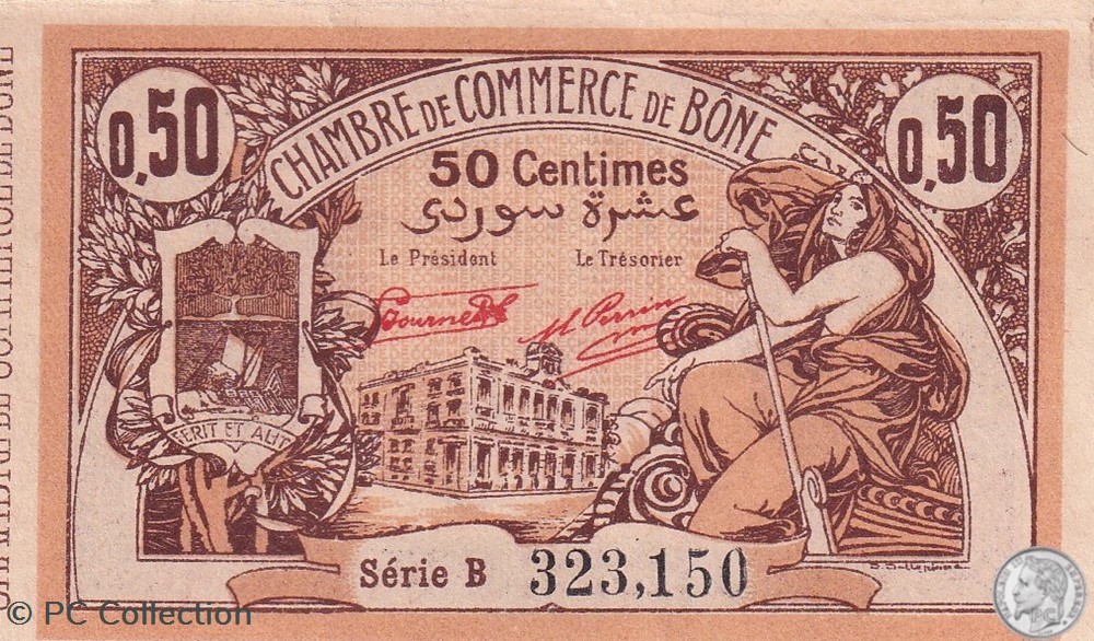 138-14- 5/1/1921 Bône 50 cts Cdc Séries B billets afrique algerie 138 14 5 1 1921 bone 50 cts cdc series b