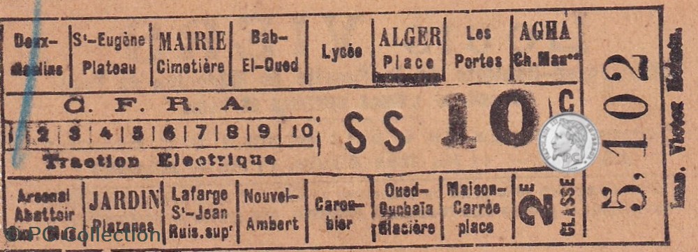 documents anciens titres transport ticket billet tramway alger debut xxe tramways chemins de fer sur routes algerie