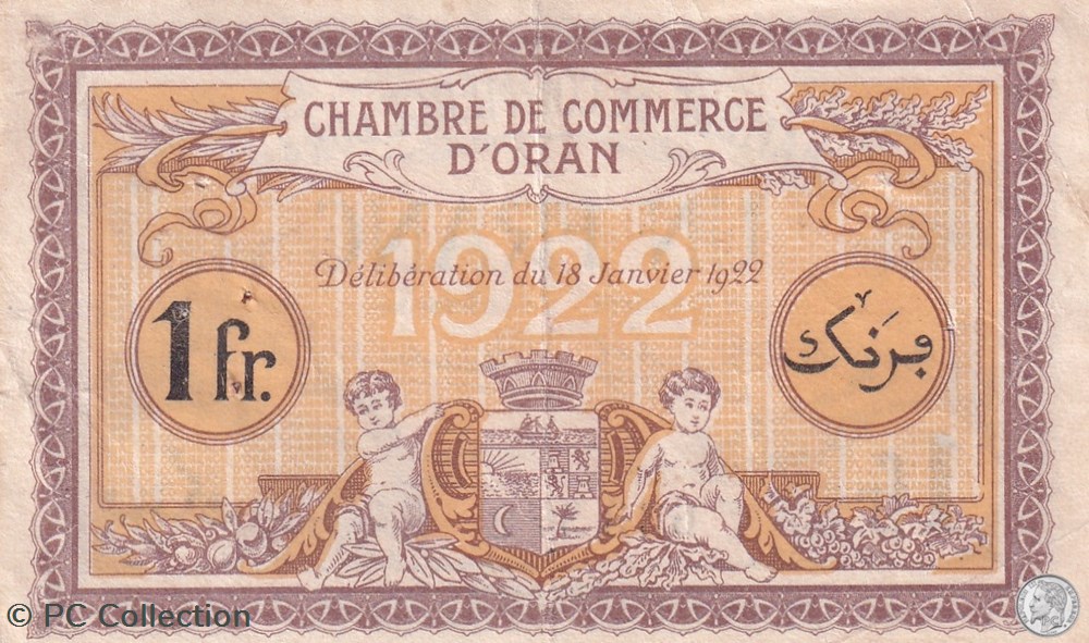 141-33- 18/1/1922 Oran 1 Franc Cdc billets afrique algerie 141 33 18 1 1922 oran 1 franc cdc