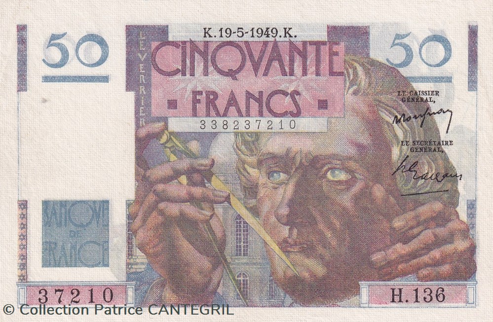 1949 Pick 127 b 50 Francs le verrier Unc billets europe france 1949 pick 127 b 50 francs le verrier unc