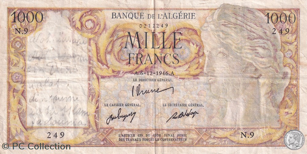 billets afrique 1946 pick 104 1 000 francs banque de algerie et de la tunisie ttb