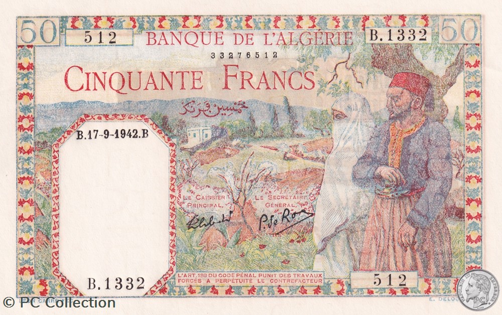 1942 Pick84 50 Franc algérien 512 Unc billets afrique 1942 pick84 50 franc algerien 512 unc