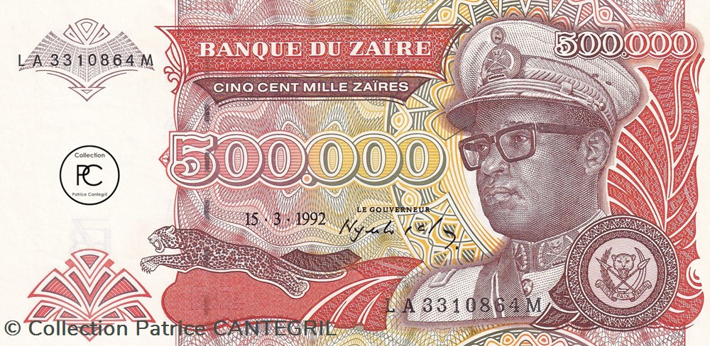1992 Pick43a.2 500 000 Ƶ - Zaïre zairéen Unc billets afrique 1992 pick43a 2 500 000 zaire zaireen unc