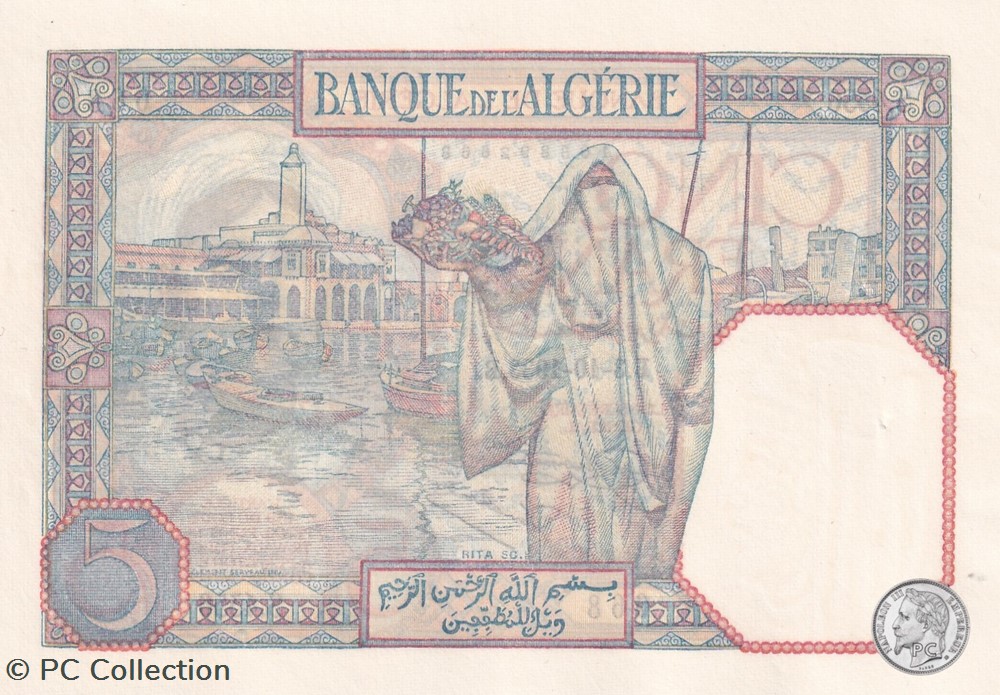 billets afrique 1933 pick77a 668 5 franc algerien unc