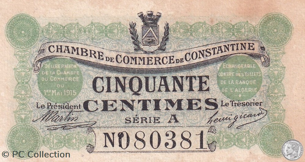 140-2- 1/5/1915 Constantine 1 Franc Cdc Séries A billets afrique algerie 140 2 1 5 1915 constantine 1 franc cdc series a