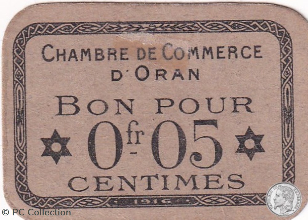 billets afrique algerie 141 50 1916 oran 5 cts cdc