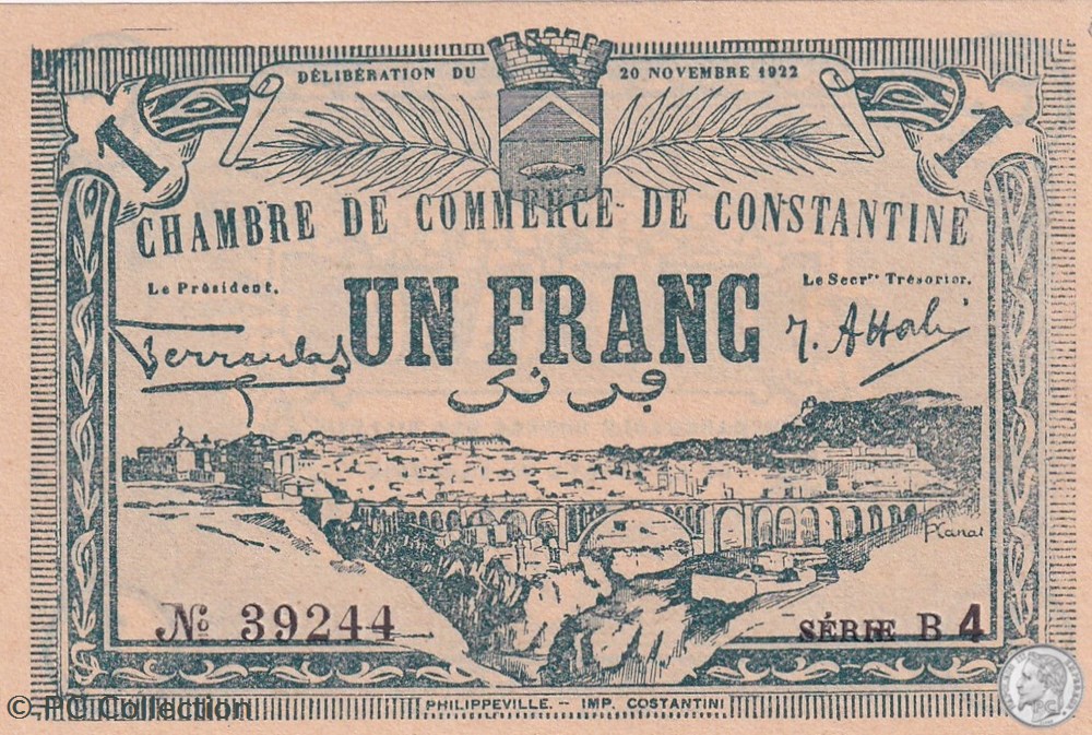 140-42- 20/11/1922 Constantine 1 Franc Cdc Séries B4 billets afrique algerie 140 42 20 11 1922 constantine 1 franc cdc series b4