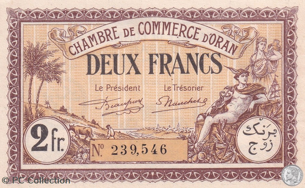 billets afrique algerie 141 35 18 1 1922 oran 2 francs cdc