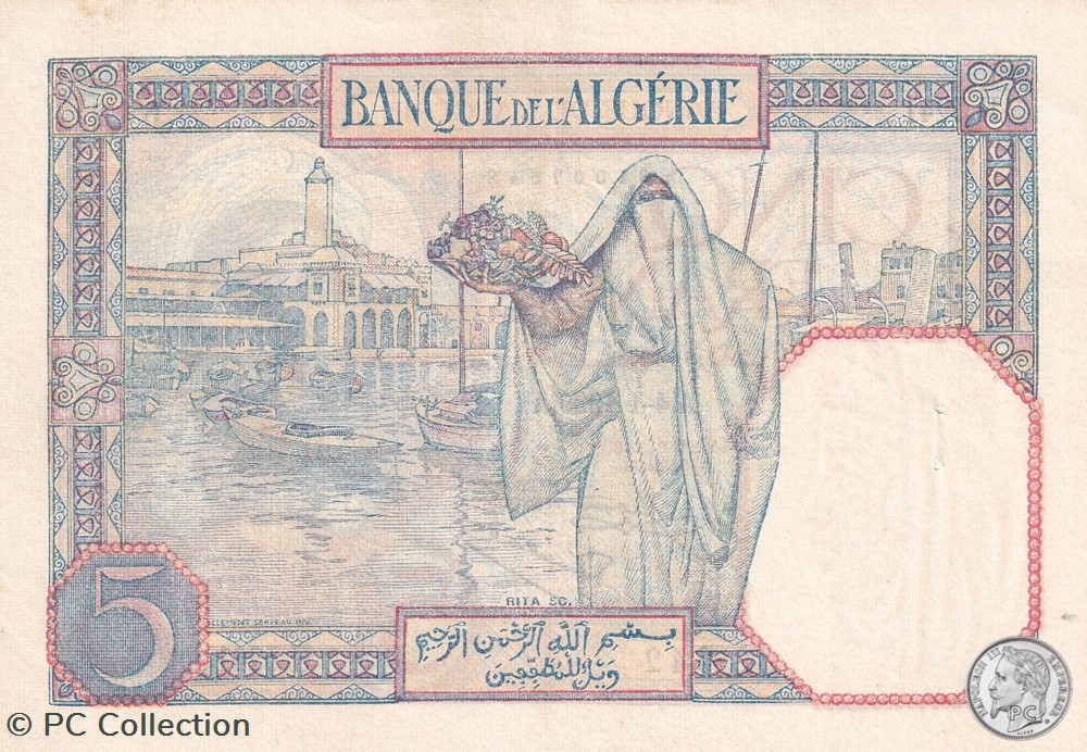 1929 Pick77a 5 Franc algérien Spl billets afrique 1929 pick77a 5 franc algerien spl