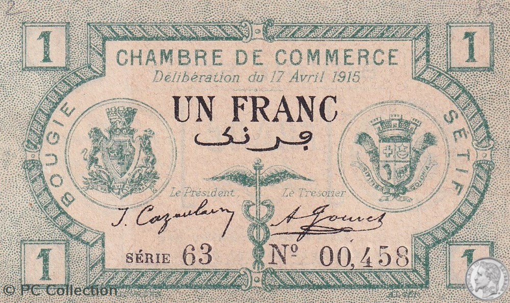 139-2- 17/4/1915 Bougie Sétif 1 Franc Cdc Séries 63 billets afrique algerie 139 2 17 4 1915 bougie setif 1 franc cdc series 63