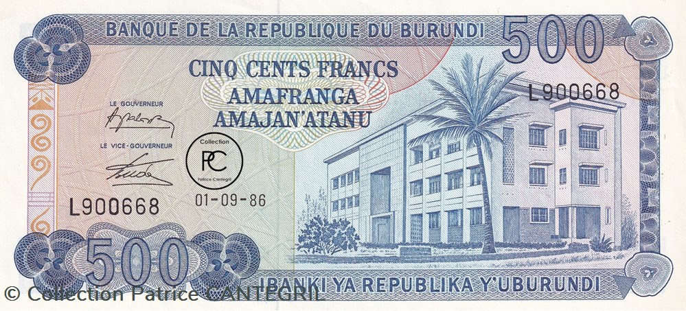 1986 Pick30b.1 500 FBu - Franc burundais Unc billets afrique burundi 1986 pick30b 1 500 fbu franc burundais unc