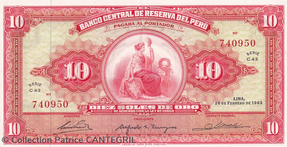 billets amerique du sud perou 10 soles de oro banco central de reserva del peru 26 02 1965 spl pick 88