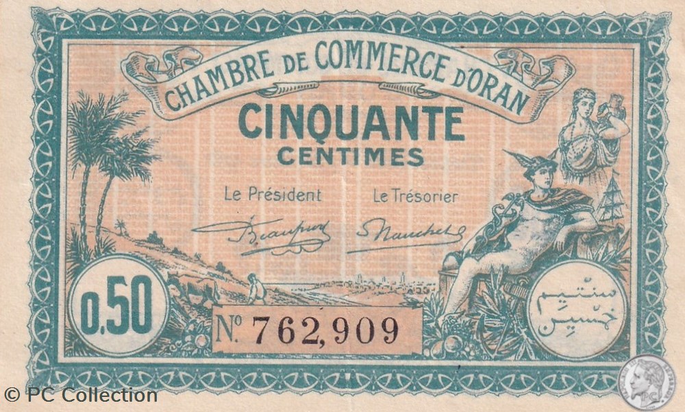 billets afrique algerie 141 25 25 03 1921 oran 50 cts cdc