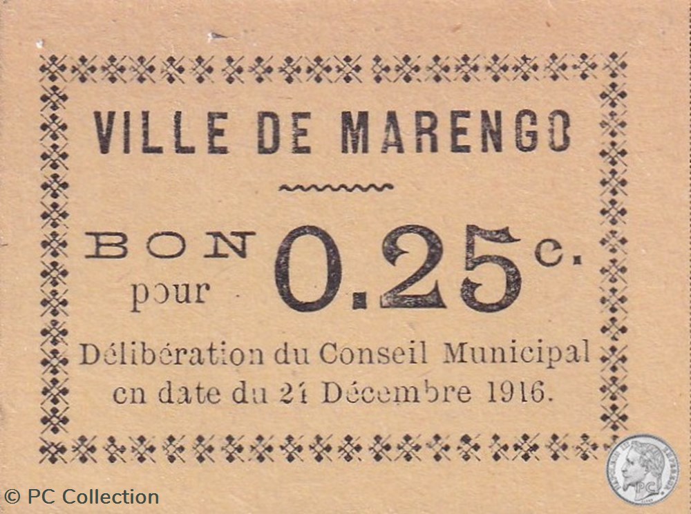 MARENGO 6 - 0,25 franc 1916 billets afrique algerie marengo 6 0 25 franc 1916