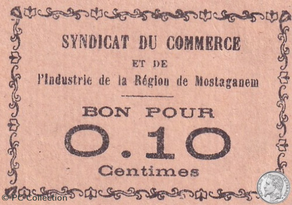 MOSTAGANEM 8 1916 10 Centimes billets afrique algerie mostaganem 8 1916 10 centimes
