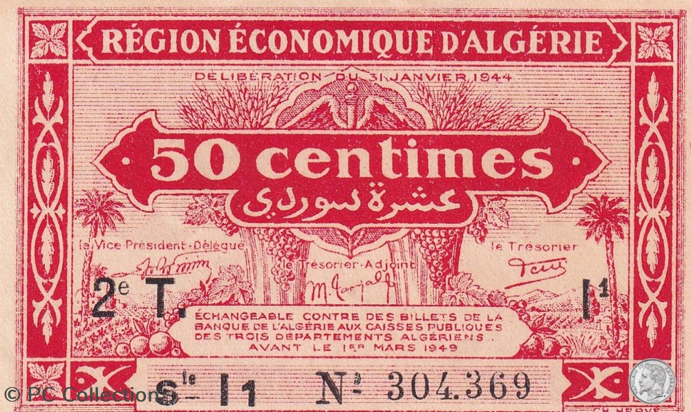 1944 I1 Pick100 0.50 centimes Unc billets afrique algerie 1944 i1 pick100 0 50 centimes unc