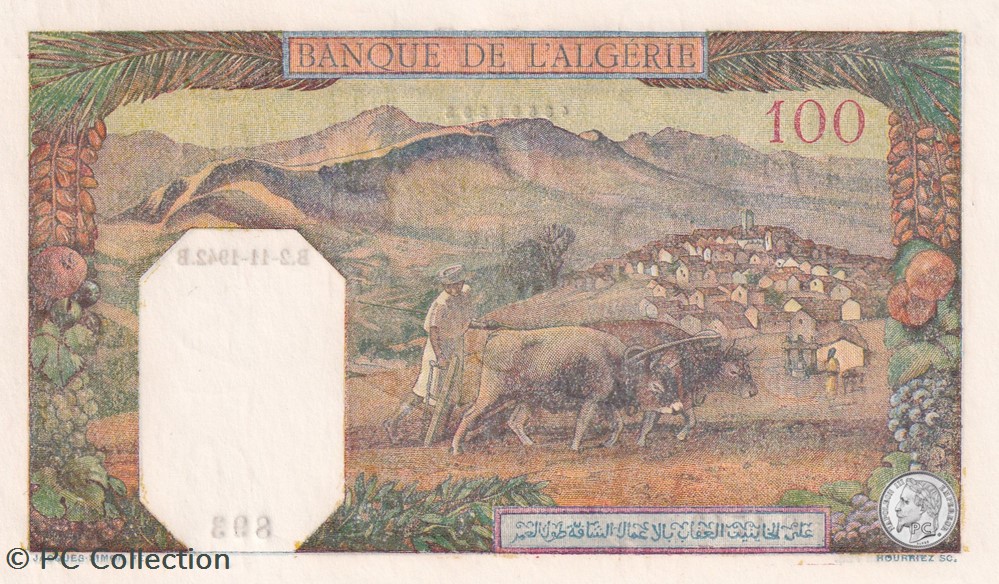 1942 Pick88 893 100 Franc algérien Unc billets afrique 1942 pick88 893 100 franc algerien unc