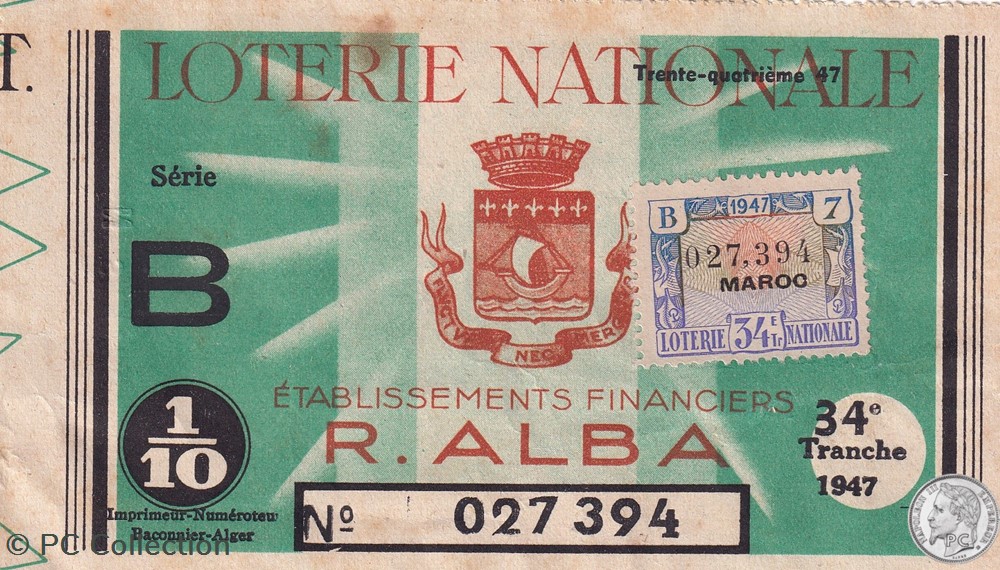 billets afrique loterie algerienne 1 10eme 34eme tranche