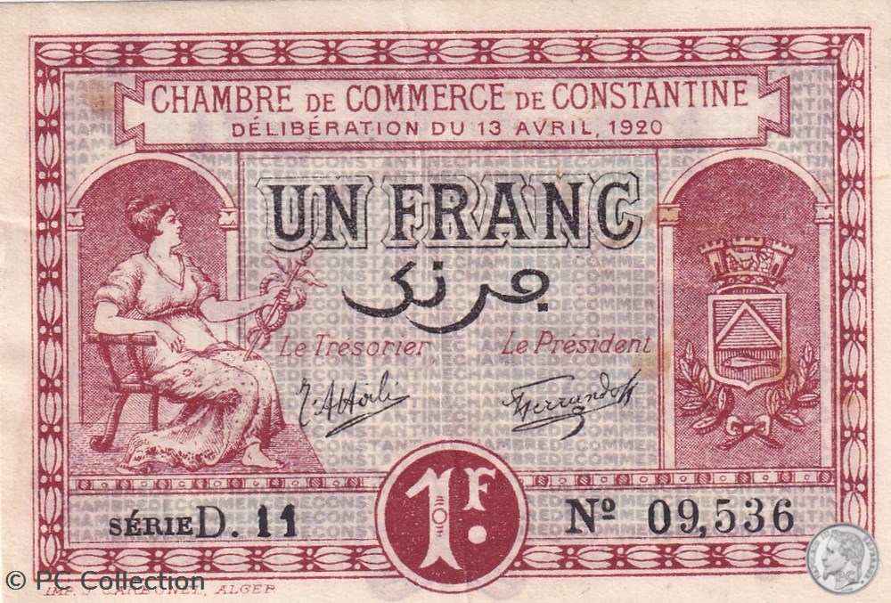 billets afrique algerie 140 24 13 4 1920 constantine 1 franc cdc series d11