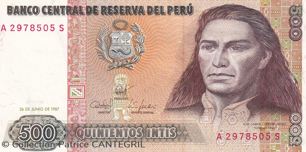 500 Intis Banco Central de Reserva del Perú 26.06.1987 Unc Pick 134b billets amerique du sud perou 500 intis banco central de reserva del peru 26 06 1987 unc pick 134b
