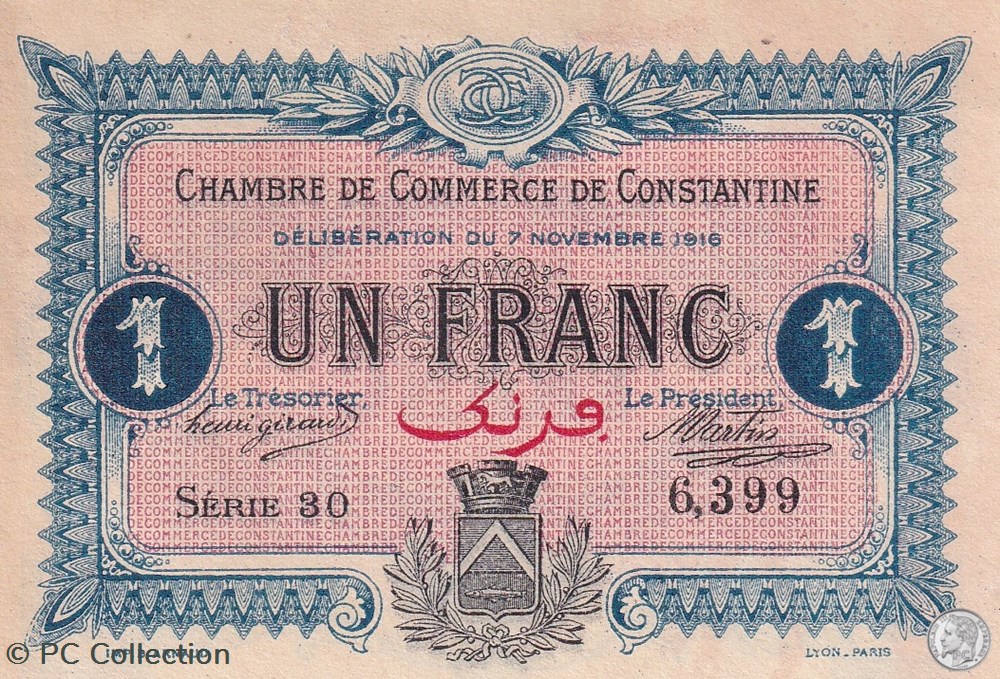 billets afrique algerie 140 10 7 11 1916 constantine 1 franc cdc series 30