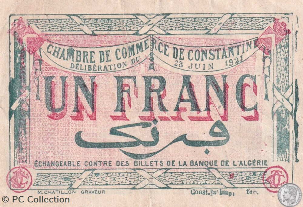 140-28- 28/6/1921 Constantine 1 Franc Cdc Séries A40 billets afrique algerie 140 28 28 6 1921 constantine 1 franc cdc series a40
