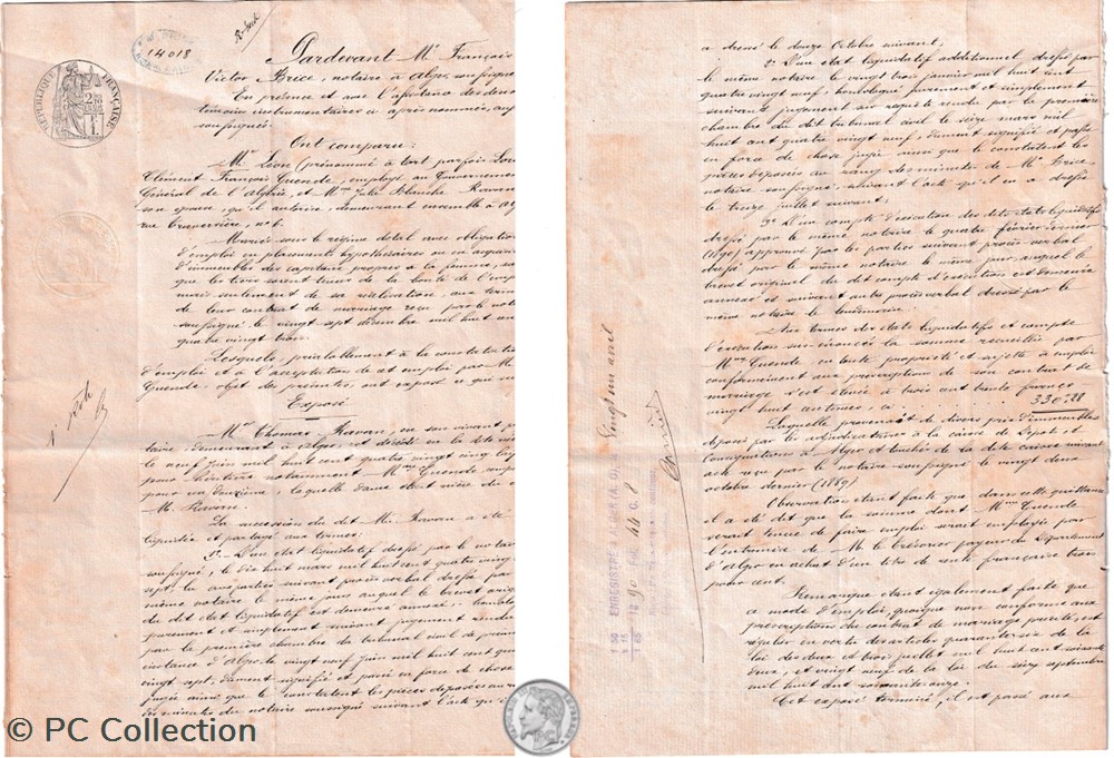 documents anciens acte notaire alger 16 avril 1890