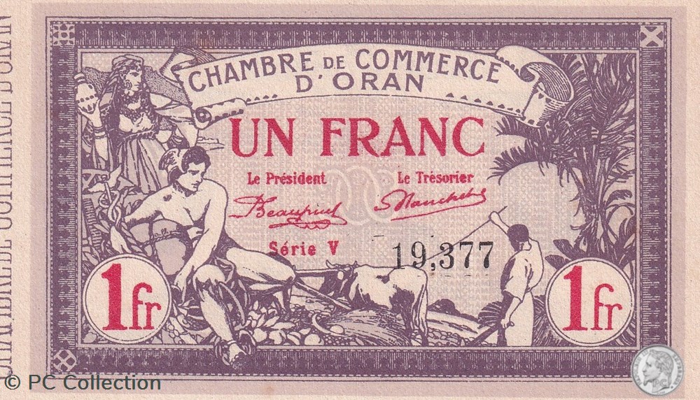 billets afrique algerie 141 23 4 2 1920 oran 1 franc serie v cdc